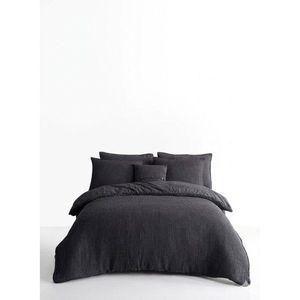 Antracitové obliečky na dvojlôžko/predĺžené z bavlny Renforcé 240x220 cm Waffle Striped – Mila Home Luxury vyobraziť