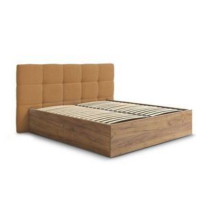 Okrovožltá čalúnená čalúnená/z drevotriesky dvojlôžková posteľ s úložným priestorom s roštom 180x200 cm Kumo – Bobochic Paris vyobraziť