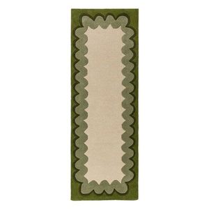 Zelený/v prírodnej farbe ručne tkaný vlnený behúň 80x230 cm Wiggle Wool – Flair Rugs vyobraziť