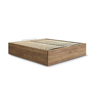 Hnedá dvojlôžková posteľ z drevotriesky v dekore brezy s úložným priestorom/bez čela s roštom 140x190 cm Mara – Bobochic Paris vyobraziť