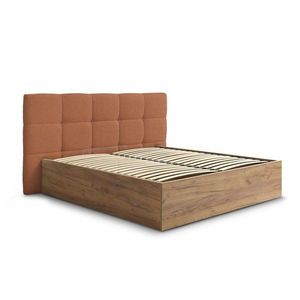 Čalúnená čalúnená/z drevotriesky dvojlôžková posteľ s úložným priestorom s roštom 160x200 cm v terakotovej farbe Kumo – Bobochic Paris vyobraziť