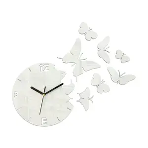 3D nalepovacie hodiny Butterflies biele vyobraziť