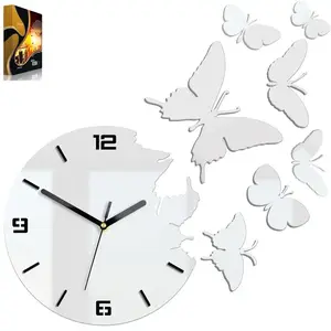 3D nalepovacie hodiny Butterfly biele vyobraziť