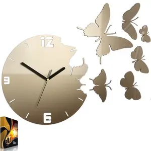 3D nalepovacie hodiny Butterfly metallic tortora vyobraziť