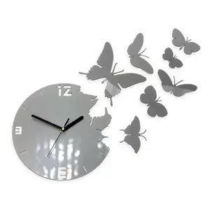 3D nalepovacie hodiny Butterfly sivé vyobraziť