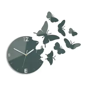 3D nalepovacie hodiny Butterfly tmavosivé vyobraziť