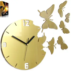 3D nalepovacie hodiny Butterfly zlaté vyobraziť
