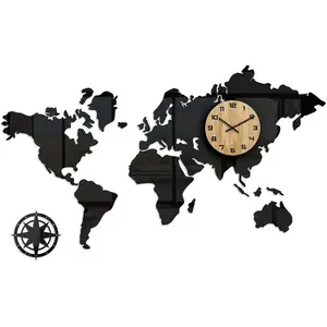 3D nalepovacie hodiny Continents čierne vyobraziť