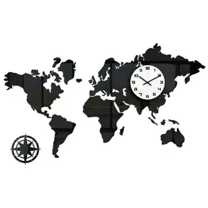 3D nalepovacie hodiny Continents čierno-biele vyobraziť