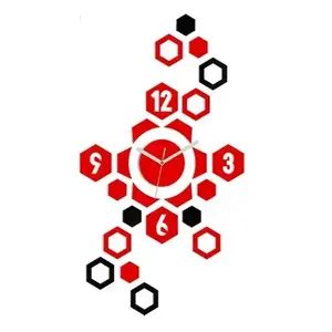 3D nalepovacie hodiny Hexagon červeno-čierne vyobraziť