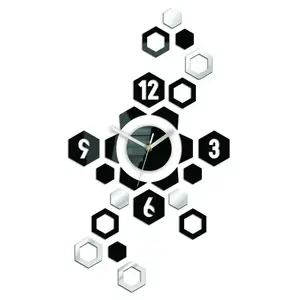 3D nalepovacie hodiny Hexagon čierno-zrkadlové vyobraziť