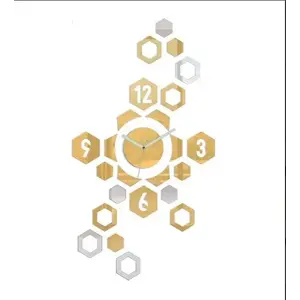 3D nalepovacie hodiny Hexagon zlato-zrkadlové vyobraziť
