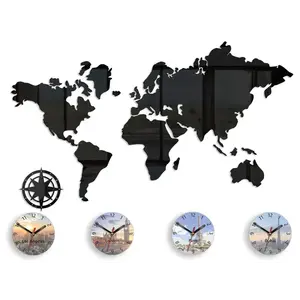 3D nalepovacie hodiny World map čierne vyobraziť