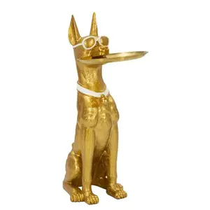 Dekoratívna socha Dog Pit s podnosom 74 cm zlatá vyobraziť