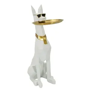 Dekoratívna soška Dog Ory s podnosom 74 cm biela vyobraziť