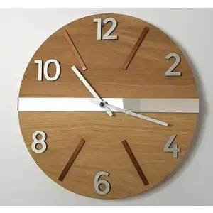 Drevené nástenné hodiny Aksel 33 cm dub prírodná/medená/strieborná vyobraziť