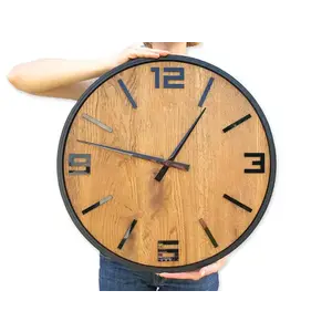 Drevené nástenné hodiny Arabik 50 cm dub prírodný/čierny vyobraziť