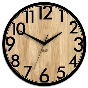Drevené nástenné hodiny Focus 33 cm dub prírodný/čierny vyobraziť