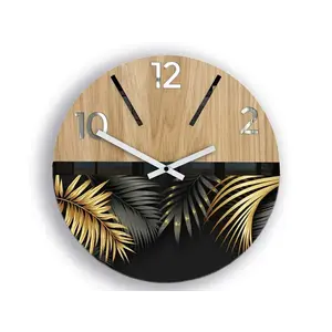 Drevené nástenné hodiny Golden 33 cm dub prírodný/zlatá vyobraziť