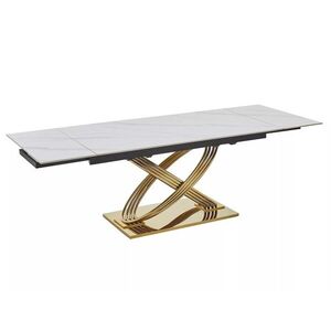 Jedálenský rozkladací stôl Hermes 160/240 cm biely mramor/zlatý vyobraziť