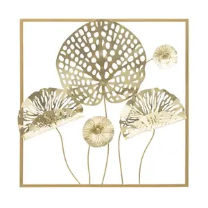 Kovová nástenná dekorácia Flowers 50x50 cm zlatá vyobraziť