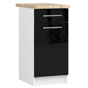 Kuchynská skrinka Olivie S 40 cm 1D 1S biela/čierny lesk/dub sonoma vyobraziť