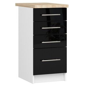 Kuchynská skrinka Olivie S 40 cm 4S biela/čierny lesk/dub sonoma vyobraziť