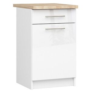 Kuchynská skrinka Olivie S 50 cm 1D 1S biela/biely lesk/dub sonoma vyobraziť