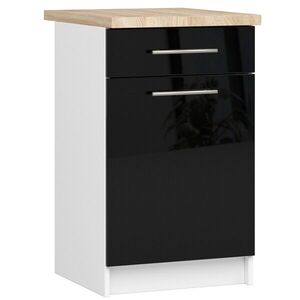 Kuchynská skrinka Olivie S 50 cm 1D 1S biela/čierny lesk/dub sonoma vyobraziť