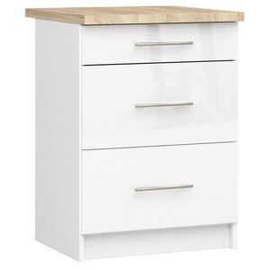 Kuchynská skrinka Olivie S 60 cm 3S biela/biely lesk/dub sonoma vyobraziť