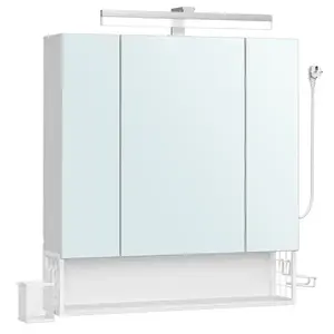 Kúpeľňová skrinka so zrkadlom a integrovanou nabíjacou stanicou a LED osvetlením Vasagle Elory 70 cm biela vyobraziť