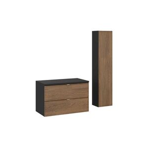 Kúpeľňová zostava s doskou a skrinkami Talia Casella 80 cm čierny mat/dub casella vyobraziť