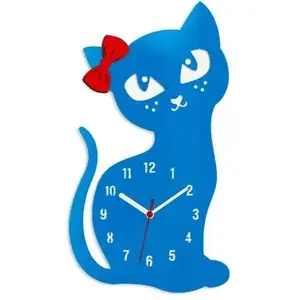 Nástenné hodiny Cat modré vyobraziť