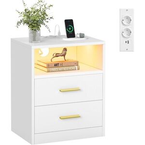 Nočný stolík s integrovanou nabíjacou stanicou a LED osvetlením Vasagle Milja 40 cm biely vyobraziť