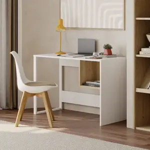 Písací stôl Houseland Indy M4 biely/dub safírový vyobraziť