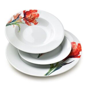 Porcelánová jedálenská súprava LEA Tulip 18 ks biela/červená vyobraziť