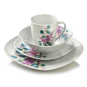 Porcelánová jedálenská súprava s hrnčekom LEA Lavender 16 ks biela/fialová vyobraziť