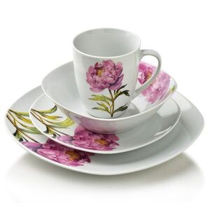 Porcelánová jedálenská súprava s hrnčekom LEA Peony 16 ks biela/ružová vyobraziť