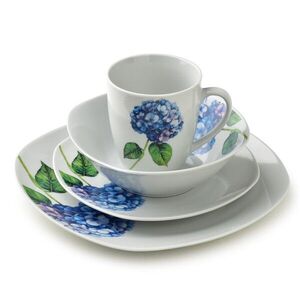 Porcelánová jedálenská súprava s hrnčekom LEA Purple 16 ks biela/modrá vyobraziť