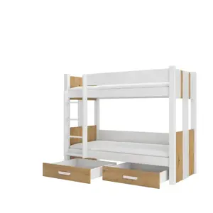 Poschodová posteľ s úložným priestorom Arty 90x200 z masívu biela/dub Artisan vyobraziť
