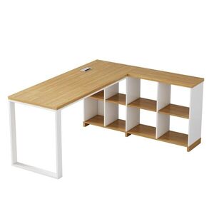 Rohový kancelársky stôl s regálom Houseland Nuvia Home 02 160 cm dub/biely vyobraziť