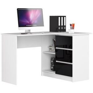 Rohový písací stôl B16 124 cm biely/čierny lesk pravý vyobraziť