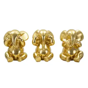 Sada 3 ks dekoratívnych figúrok Elephant zlatá vyobraziť
