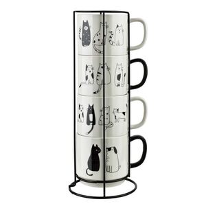 Sada 4 ks porcelánových hrnčekov COTTELLO 370 ml biela/čierna vyobraziť