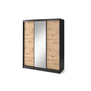 Šatníková skriňa Esville so zrkadlom 180 cm dub Artisan/čierna vyobraziť