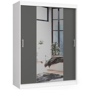 Šatníková skriňa posuvná 150 cm CLP so zrkadlom biela/grafit vyobraziť