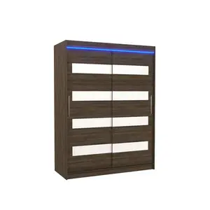 Šatníková skriňa s posuvnými dverami a LED osvetlením Martiz 150 cm Choco/biela vyobraziť