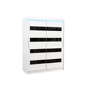 Šatníková skriňa s posuvnými dverami a LED osvetlením Martiz 150 cm čierna/biela vyobraziť