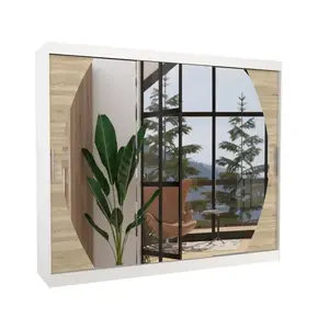 Šatníková skriňa s posuvnými dverami a zrkadlom Camb 250 cm biela/dub Sonoma vyobraziť