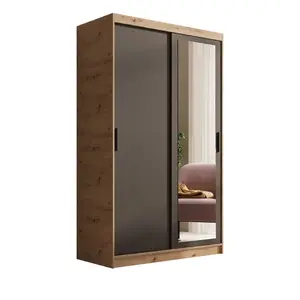 Šatníková skriňa s posuvnými dverami a zrkadlom Haley 120 cm dub Artisan/čierna vyobraziť